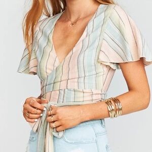 SHOW ME YOUR MUMU Wilson Tie Top in Nevada Stripe Cropped Women’s Size Small